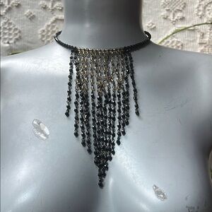Vintage y2k 90s grunge goth black beaded waterfall bib memory wire choker